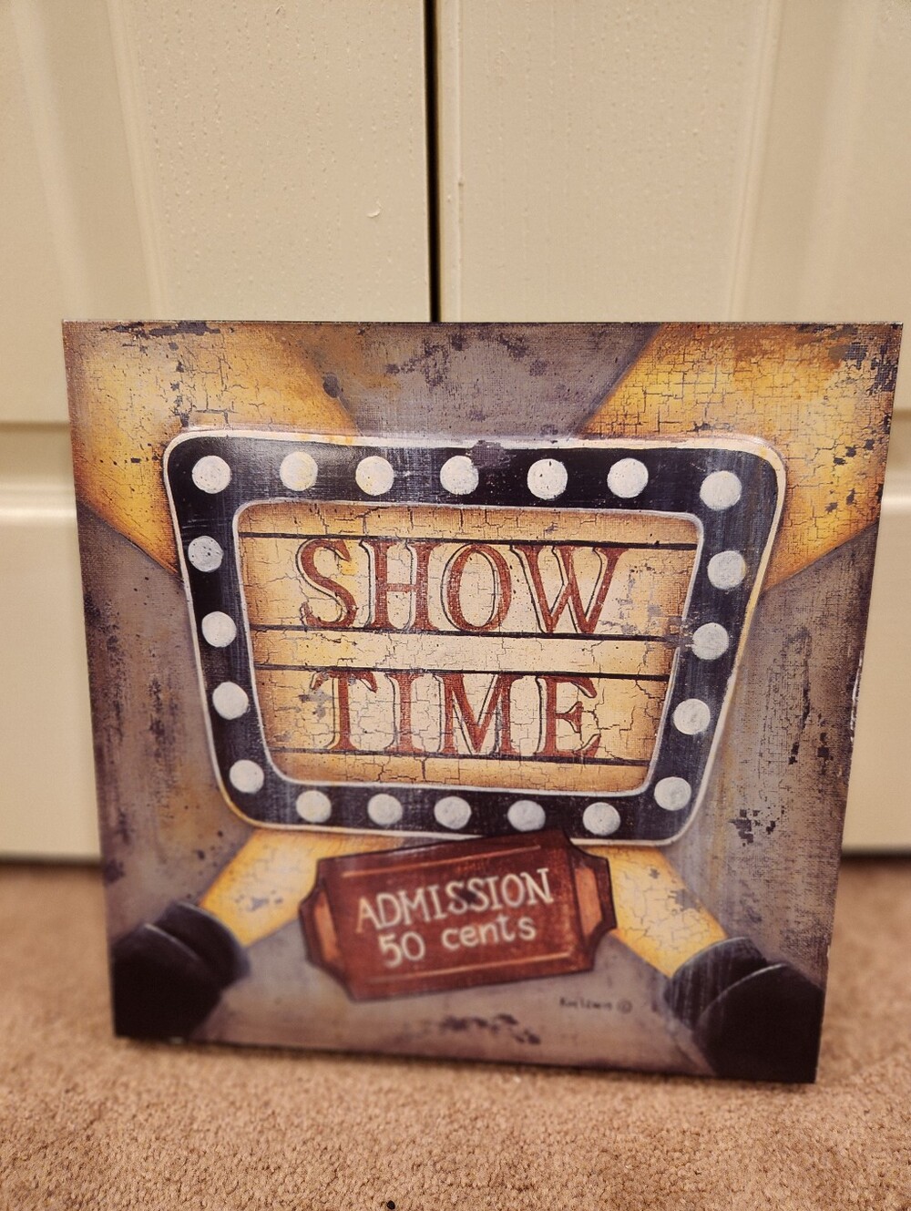 Show Time Canvas Wall Art - Vintage Marquee Style in Yellow and Black